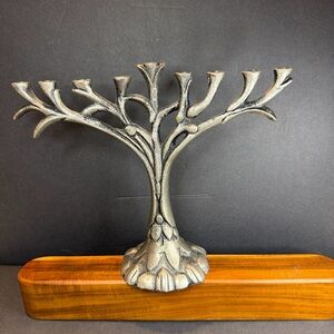 David Klass Signed Vtg 1998 Tree of Life Hanukkah Menorah Cast Metal Judaica Art